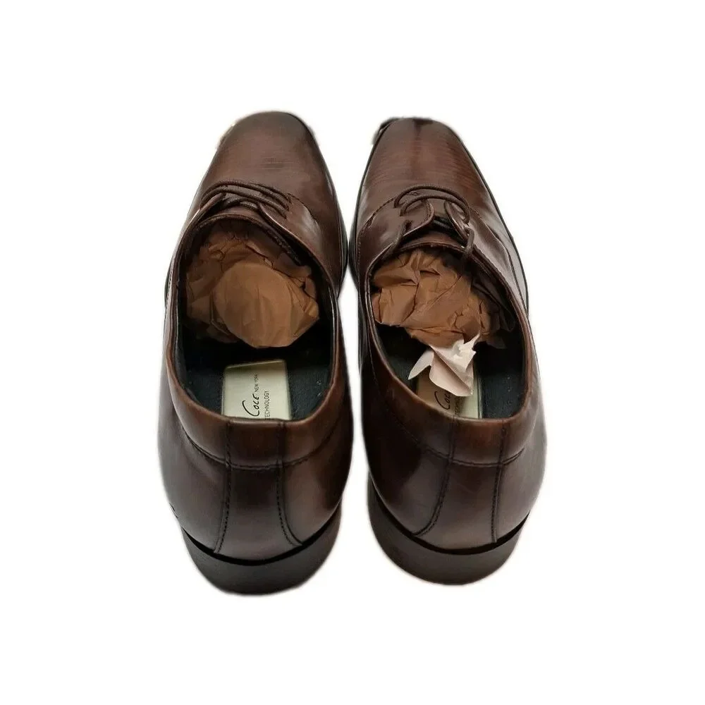 Kenneth Cole New York Derby Set Your Clock Brown Leather Round Toe Shoes Sz 10.5